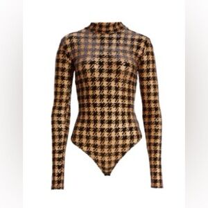 Naked wardrobe long sleeve mock neck bodysuit small houndstooth